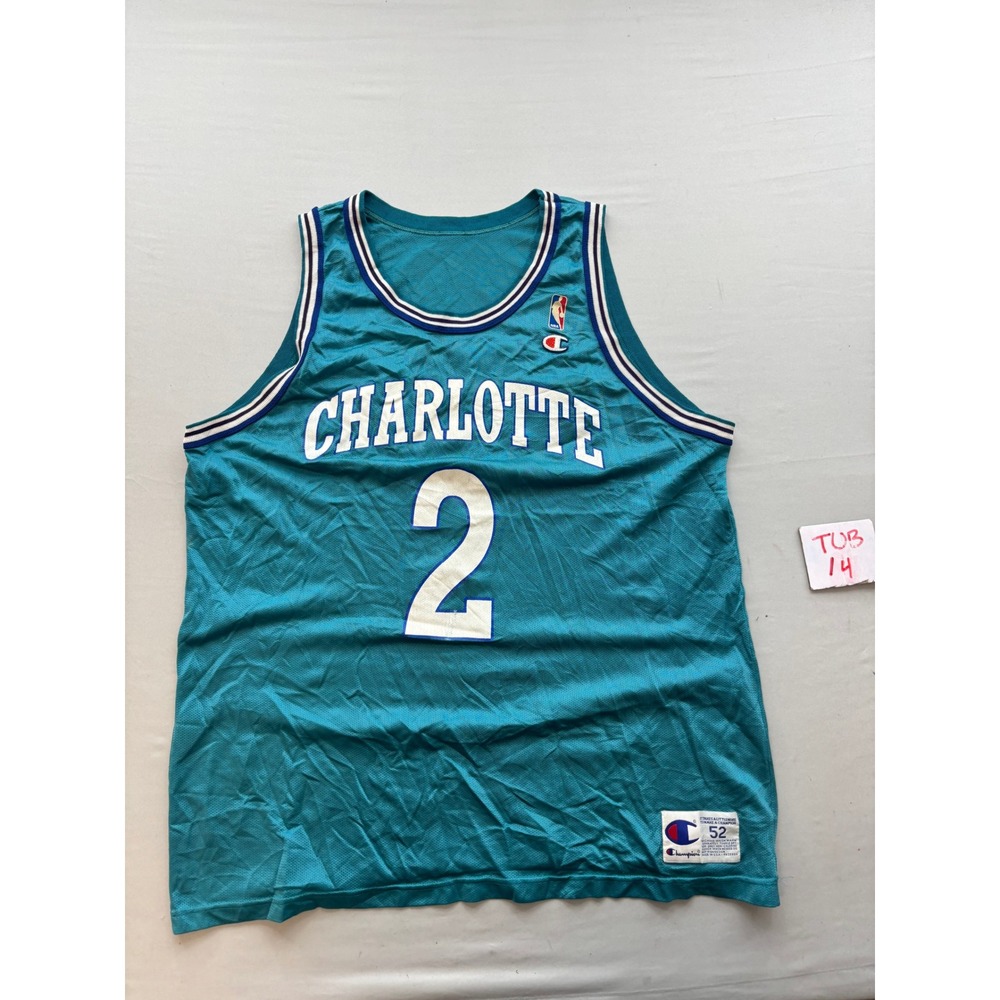 Vintage Champion Larry Johnson Charlotte Hornets Jersey Teal Size 52 NBA USA